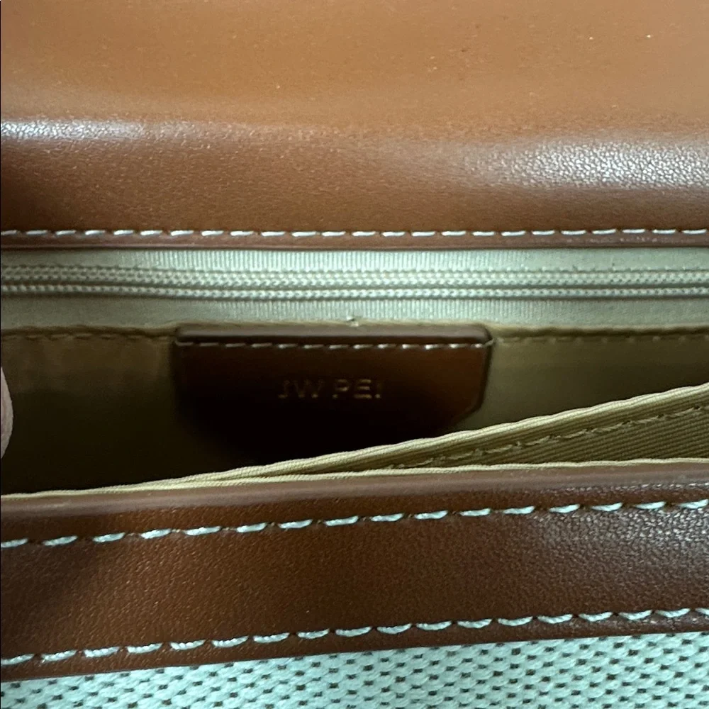 JW PEI Mini Flap Crossbody Beige Canvas & Vegan Camel Leather Trim Bag NWOT - Picture 8 of 15